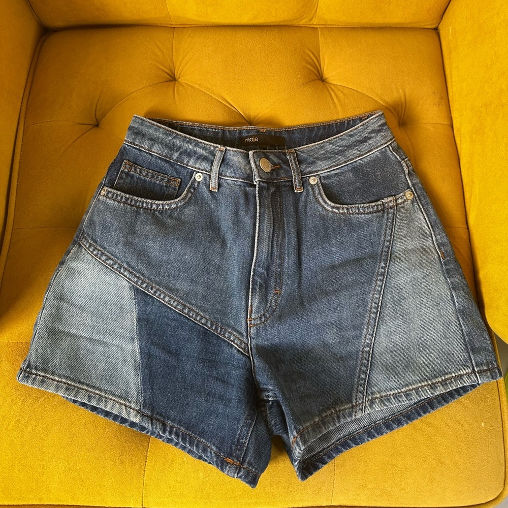 Maje Two-Tone Blue Jean Shorts